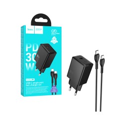Hoco Charger Set N70 Nuevo with Single Port PD30W (Type C to Type C) Black